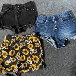 Juniors Size 3 Shorts Trio - Black, Blue, Floral No Boundaries and HT Denim